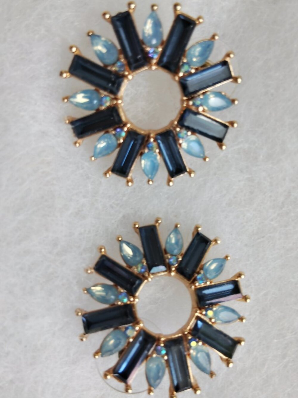 INC Blue Open Starburst Crystal  Statement Stud Post Button Earrings Goldtone